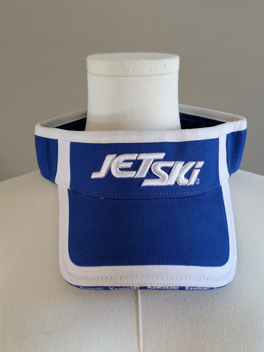 Kawasaki Jet Ski Logo Embroidered Blue & White Adjustable Sun Visor Hat